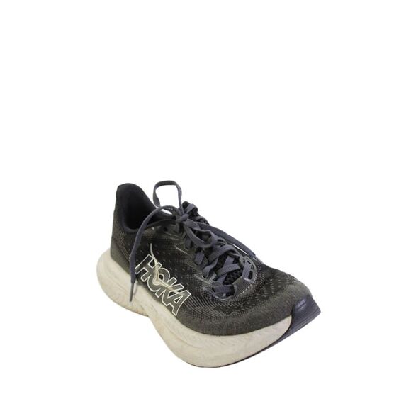 HOKA Shoes - HOKA Womens Lace Up Knit Logo Mach 6 Running Sneakers Black White Size 7